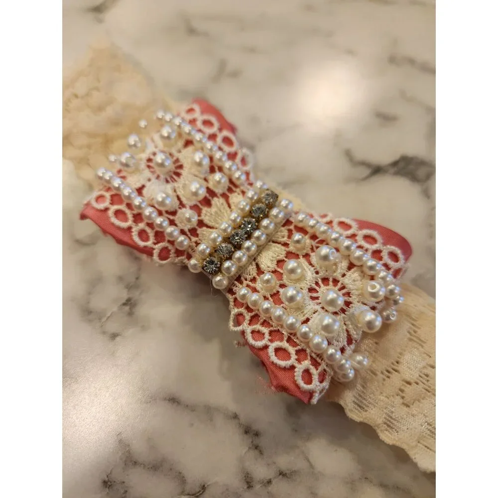 Vintage-Inspired Lace & Pearl Baby Girl's Headband With Bow & Rhinestones